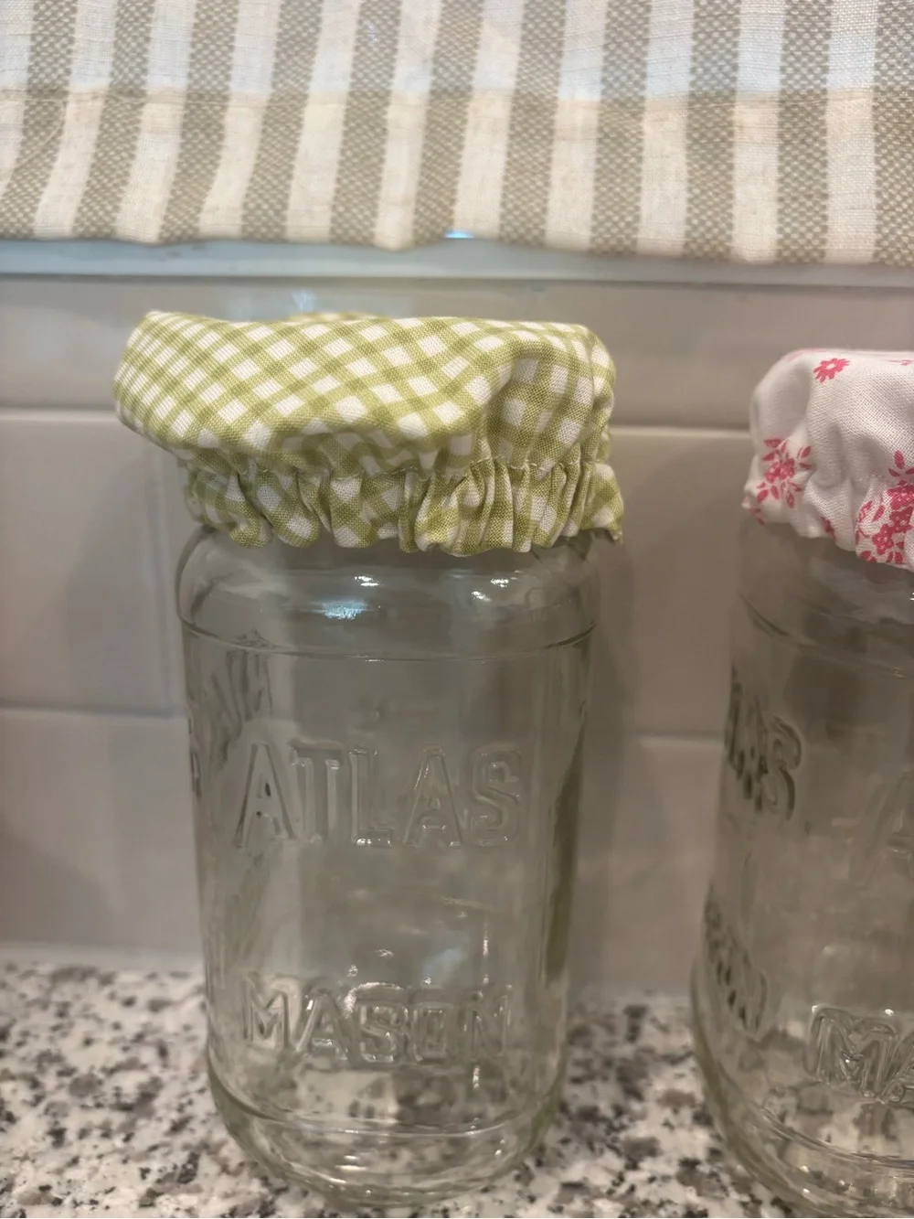 Handmade Jar Cover Green Gingham Reusable Cover ONLY NEW ITEM Custom Final Sale